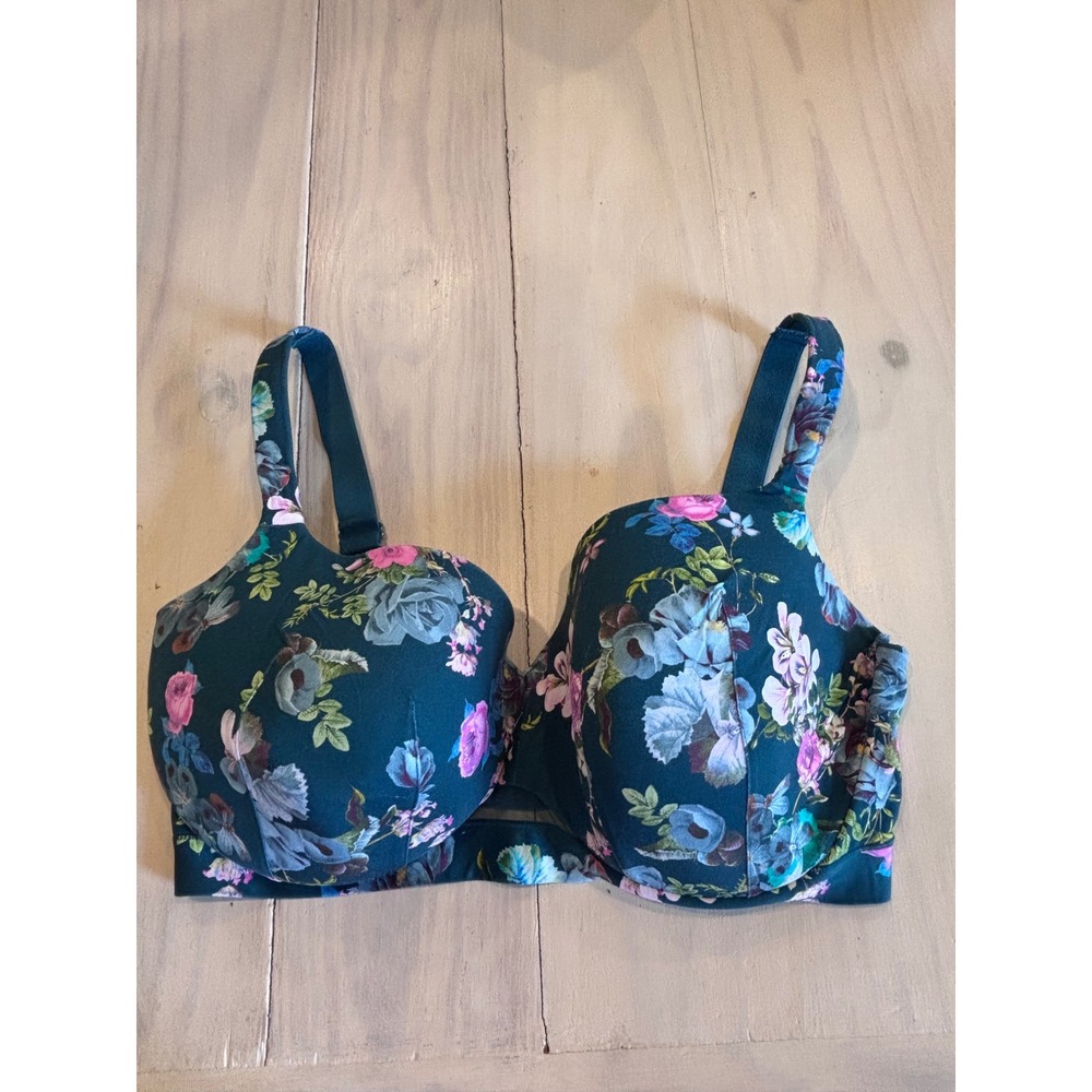 Cacique Lightly Lined Balconette Bra 40H Teal Floral Underwire Lane Bryant